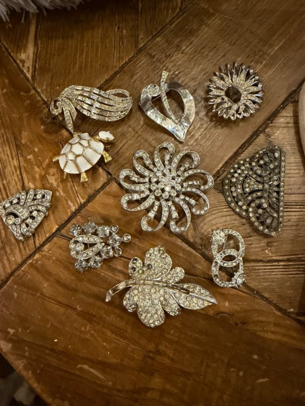 Vintage Rhinestone Brooch Pin Lot 10 Pieces